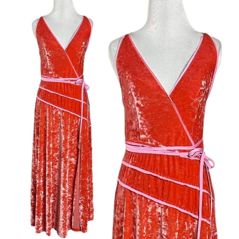Free People Deia Velvet Midi Dress Pink Rose Strappy Dainty Romantic Small - Picture 6 of 12